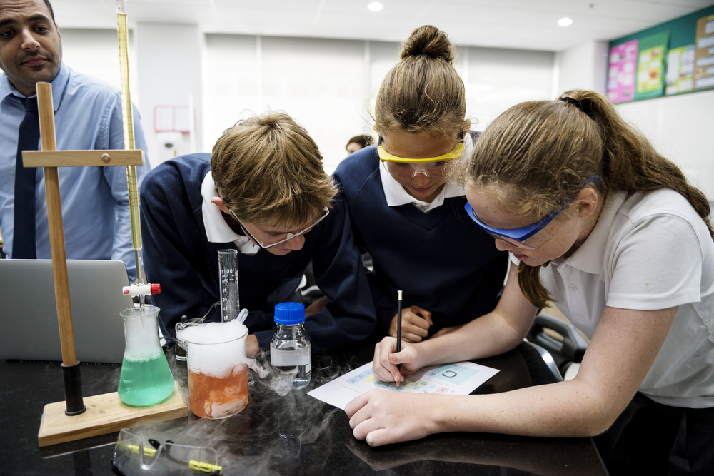 Group of students laboratory lab in science classroom